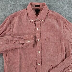 J Crew Shirt Mens Med Pink Baird McNutt Irish Linen Button Down Slim Long Sleeve